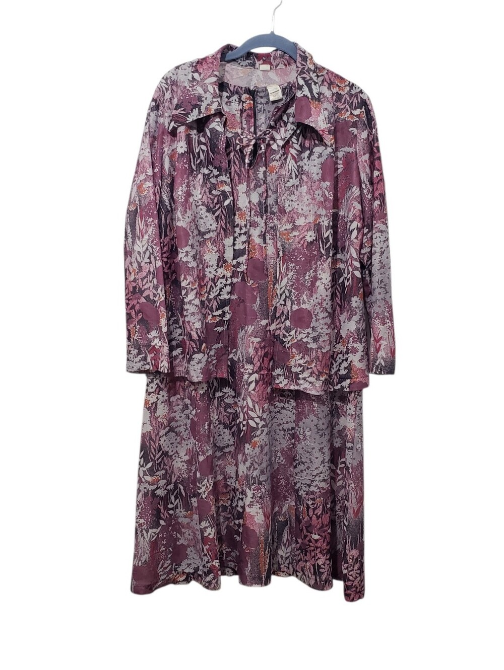 VTG 70's Floral Print Two-Piece Dress Set - Mauve Pink | XXL 22 1/2